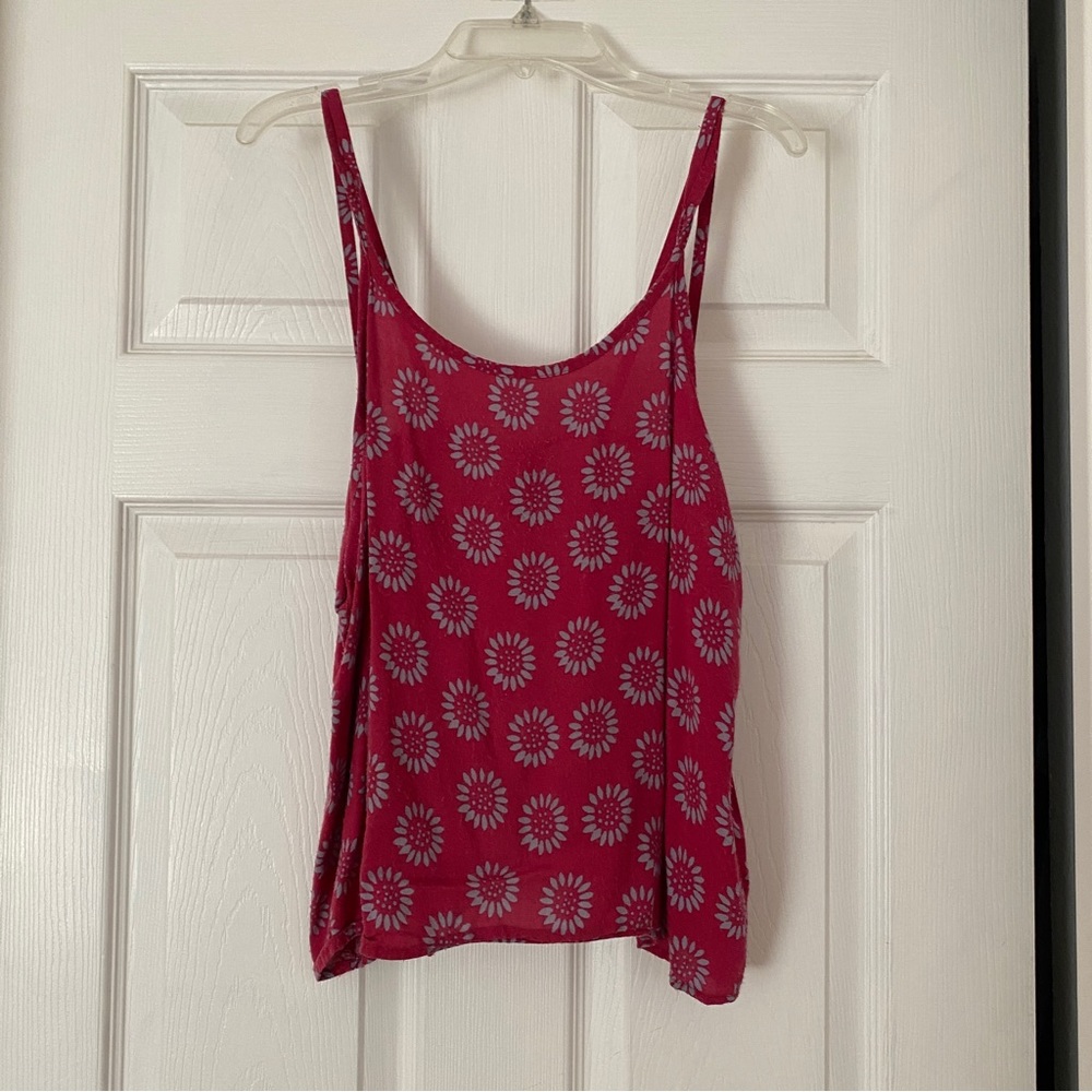 Floral Strappy Back Tie Halter Spaghetti Strap Tank Top Pink Red